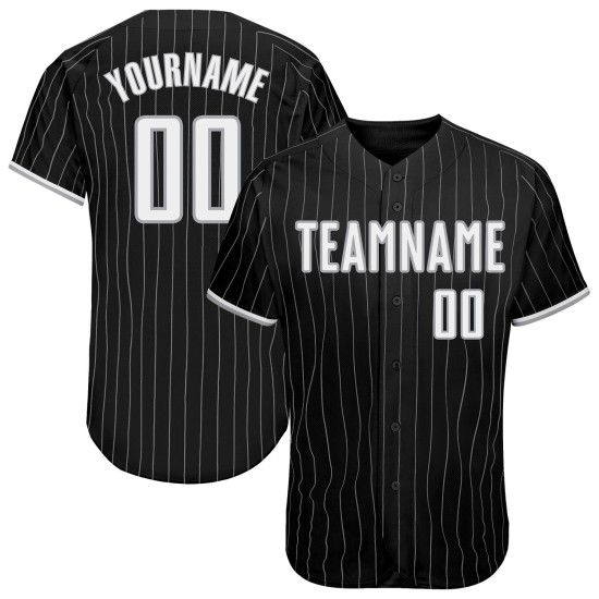 Maglia personalizzata autentica a righe bianche e grigie, da baseball, nera Maglia personalizzata autentica a righe bianche e grigie, da baseball, nera