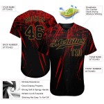 Maglia da baseball personalizzata autentica con motivo dorato, nera, 3D, rosso-nero antico Maglia da baseball personalizzata autentica con motivo dorato, nera, 3D, rosso-nero antico