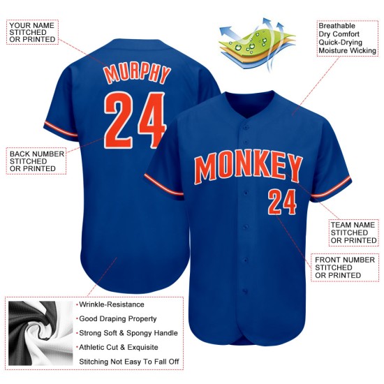 Maglia da baseball autentica personalizzata arancione-bianca Royal Maglia da baseball autentica personalizzata arancione-bianca Royal