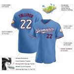 Maglia da baseball personalizzata autentica blu, bianca e rossa Maglia da baseball personalizzata autentica blu, bianca e rossa