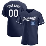 Maglia da baseball blu navy, autentica, personalizzata, bianca e chiara Maglia da baseball blu navy, autentica, personalizzata, bianca e chiara