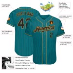 Maglia da baseball a righe nere, oro e verde acqua personalizzata, autentica, da uomo Maglia da baseball a righe nere, oro e verde acqua personalizzata, autentica, da uomo