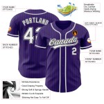 Maglia da baseball a righe bianche e grigie, autentica, viola e nera, personalizzata Maglia da baseball a righe bianche e grigie, autentica, viola e nera, personalizzata