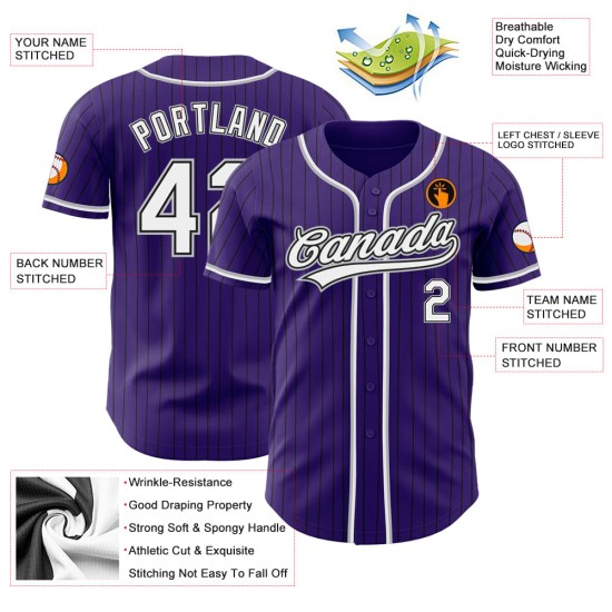 Maglia da baseball a righe bianche e grigie, autentica, viola e nera, personalizzata Maglia da baseball a righe bianche e grigie, autentica, viola e nera, personalizzata