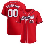Maglia da baseball autentica bianca e blu navy personalizzata rossa Maglia da baseball autentica bianca e blu navy personalizzata rossa