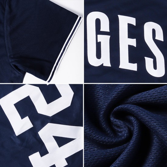 Maglia da baseball blu navy, autentica, personalizzata, bianca e chiara Maglia da baseball blu navy, autentica, personalizzata, bianca e chiara