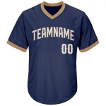 Maglia autentica personalizzata in maglia a coste da baseball, bianca e blu navy, stile retrò Maglia autentica personalizzata in maglia a coste da baseball, bianca e blu navy, stile retrò