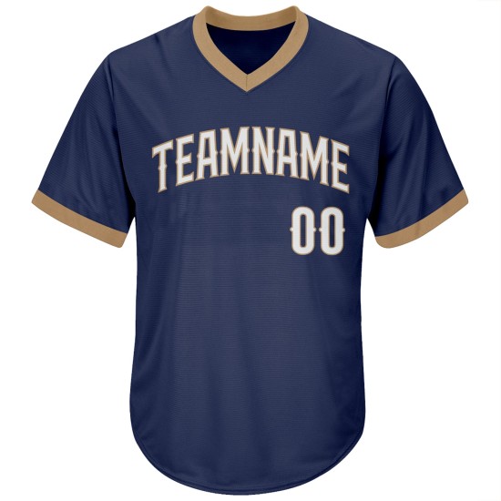 Maglia autentica personalizzata in maglia a coste da baseball, bianca e blu navy, stile retrò Maglia autentica personalizzata in maglia a coste da baseball, bianca e blu navy, stile retrò