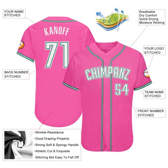 Maglia da baseball personalizzata verde autentica rosa bianca-Kelly Maglia da baseball personalizzata verde autentica rosa bianca-Kelly