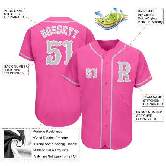 Maglia da baseball rosa grigio-bianca autentica personalizzata Maglia da baseball rosa grigio-bianca autentica personalizzata