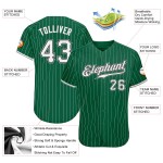 Maglia da baseball Kelly verde autentica, a righe bianche e grigie, personalizzata Maglia da baseball Kelly verde autentica, a righe bianche e grigie, personalizzata