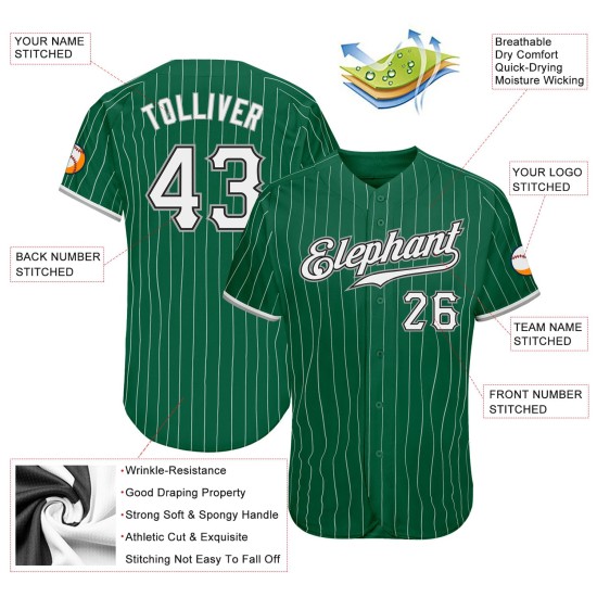 Maglia da baseball Kelly verde autentica, a righe bianche e grigie, personalizzata Maglia da baseball Kelly verde autentica, a righe bianche e grigie, personalizzata