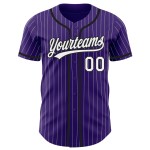 Maglia da baseball autentica personalizzata a righe viola, bianche e nere Maglia da baseball autentica personalizzata a righe viola, bianche e nere