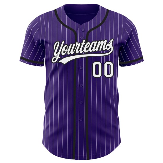Maglia da baseball autentica personalizzata a righe viola, bianche e nere Maglia da baseball autentica personalizzata a righe viola, bianche e nere