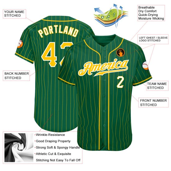 Maglia da baseball personalizzata autentica verde oro-bianca a righe Kelly Gold Maglia da baseball personalizzata autentica verde oro-bianca a righe Kelly Gold