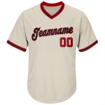 Maglia a coste personalizzata retrò, autentica maglia da baseball, color crema, rosso e nero Maglia a coste personalizzata retrò, autentica maglia da baseball, color crema, rosso e nero