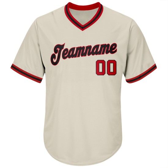 Maglia a coste personalizzata retrò, autentica maglia da baseball, color crema, rosso e nero Maglia a coste personalizzata retrò, autentica maglia da baseball, color crema, rosso e nero