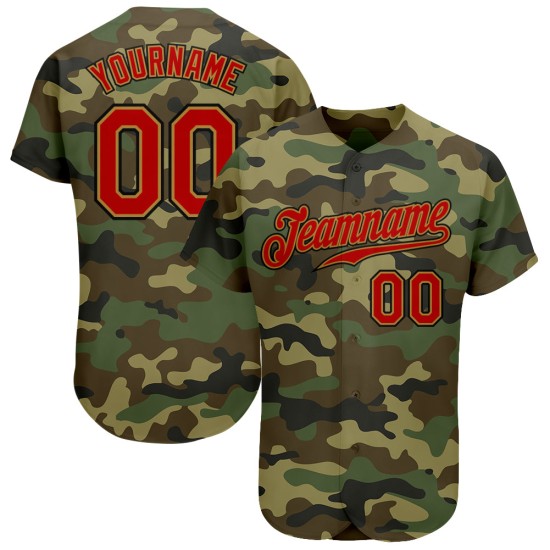 Maglia da baseball autentica in oro con servizio personalizzato, rosso-vecchio saluto mimetico Maglia da baseball autentica in oro con servizio personalizzato, rosso-vecchio saluto mimetico