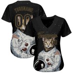 Maglia da baseball personalizzata con motivo oro autentico, nera e antica, 3D, astronauta nero Maglia da baseball personalizzata con motivo oro autentico, nera e antica, 3D, astronauta nero