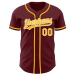 Maglia da baseball personalizzata oro-bianco bordeaux autentica Maglia da baseball personalizzata oro-bianco bordeaux autentica