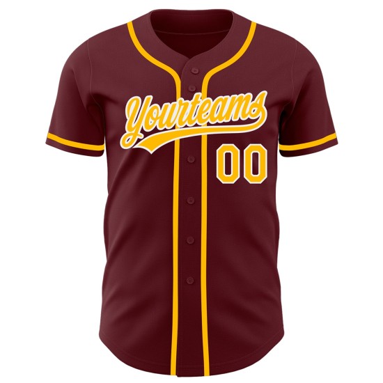 Maglia da baseball personalizzata oro-bianco bordeaux autentica Maglia da baseball personalizzata oro-bianco bordeaux autentica