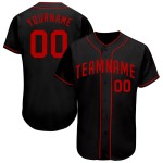 Maglia da baseball nera rossa autentica personalizzata Maglia da baseball nera rossa autentica personalizzata