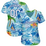 Maglia da baseball Royal White Trees con motivo a palme da spiaggia hawaiana, personalizzata con fiori autentici e design 3D Maglia da baseball Royal White Trees con motivo a palme da spiaggia hawaiana, personalizzata con fiori autentici e design 3D