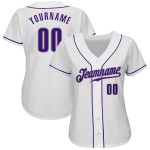 Maglia da baseball personalizzata bianca autentica viola-grigia Maglia da baseball personalizzata bianca autentica viola-grigia