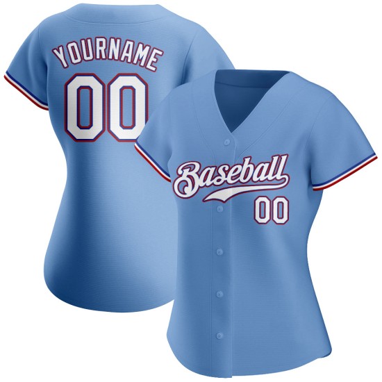 Maglia da baseball personalizzata leggera autentica blu bianco-rossa Maglia da baseball personalizzata leggera autentica blu bianco-rossa