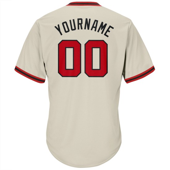 Maglia a coste personalizzata retrò, autentica maglia da baseball, color crema, rosso e nero Maglia a coste personalizzata retrò, autentica maglia da baseball, color crema, rosso e nero