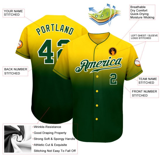 Maglia da baseball personalizzata gialla alla moda, autentica, verde sbiadito e bianca Maglia da baseball personalizzata gialla alla moda, autentica, verde sbiadito e bianca