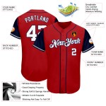 Maglia da baseball autentica personalizzata, tonalità bianco-blu navy, rossa, due Maglia da baseball autentica personalizzata, tonalità bianco-blu navy, rossa, due