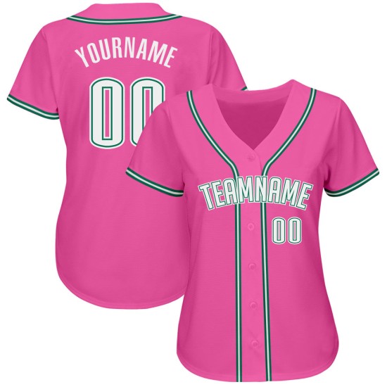 Maglia da baseball personalizzata verde autentica rosa bianca-Kelly Maglia da baseball personalizzata verde autentica rosa bianca-Kelly