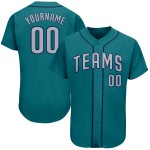Maglia da baseball autentica personalizzata, colore verde acqua, grigio-blu navy Maglia da baseball autentica personalizzata, colore verde acqua, grigio-blu navy