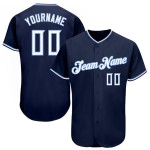Maglia da baseball bianca-chiara autentica personalizzata blu navy Maglia da baseball bianca-chiara autentica personalizzata blu navy