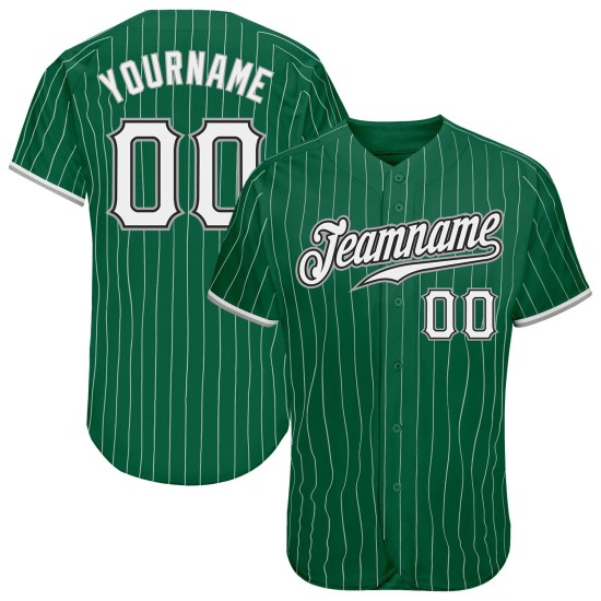 Maglia da baseball Kelly verde autentica, a righe bianche e grigie, personalizzata Maglia da baseball Kelly verde autentica, a righe bianche e grigie, personalizzata