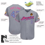 Maglia da baseball autentica personalizzata, blu-rosa e grigia leggera Maglia da baseball autentica personalizzata, blu-rosa e grigia leggera