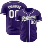 Maglia da baseball a righe bianche e grigie, autentica, viola e nera, personalizzata Maglia da baseball a righe bianche e grigie, autentica, viola e nera, personalizzata
