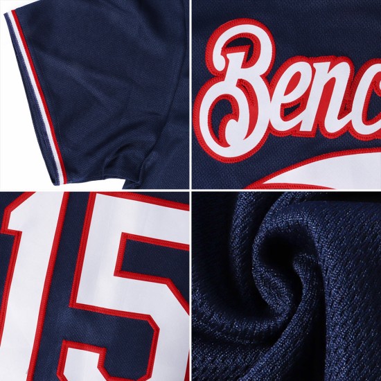 Maglia autentica personalizzata in maglia a coste da baseball, bianca e blu navy, stile retrò Maglia autentica personalizzata in maglia a coste da baseball, bianca e blu navy, stile retrò