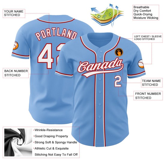 Maglia da baseball personalizzata, bianca, rossa e blu, autentica Maglia da baseball personalizzata, bianca, rossa e blu, autentica