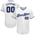 Maglia da baseball personalizzata bianca blu navy autentica Maglia da baseball personalizzata bianca blu navy autentica