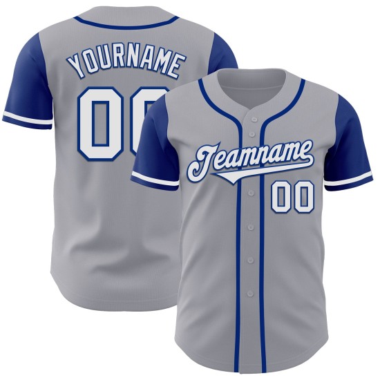 Maglia da baseball autentica personalizzata, bianca e blu, due toni di grigio Maglia da baseball autentica personalizzata, bianca e blu, due toni di grigio