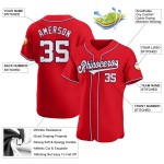Maglia da baseball autentica bianca e blu navy personalizzata rossa Maglia da baseball autentica bianca e blu navy personalizzata rossa
