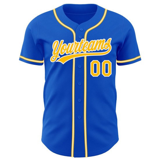 Maglia da baseball Thunder Blue Custom Autentica Oro-Bianco Maglia da baseball Thunder Blue Custom Autentica Oro-Bianco