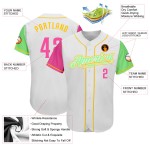 Maglia da baseball personalizzata autentica color verde-oro "Pisello rosa due bianco" Maglia da baseball personalizzata autentica color verde-oro "Pisello rosa due bianco"