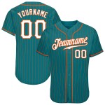 Maglia da baseball personalizzata autentica a righe bianche e arancioni, verde acqua Maglia da baseball personalizzata autentica a righe bianche e arancioni, verde acqua