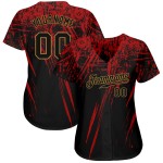 Maglia da baseball personalizzata autentica con motivo dorato, nera, 3D, rosso-nero antico Maglia da baseball personalizzata autentica con motivo dorato, nera, 3D, rosso-nero antico