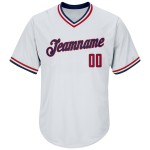 Maglia retrò a coste, autentica maglia da baseball personalizzata, bianca, rossa e blu navy Maglia retrò a coste, autentica maglia da baseball personalizzata, bianca, rossa e blu navy