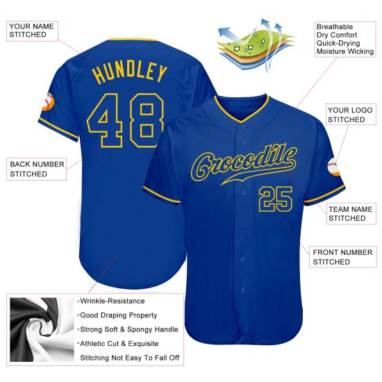 Maglia da baseball personalizzata Royal Royal-Gold autentica Maglia da baseball personalizzata Royal Royal-Gold autentica