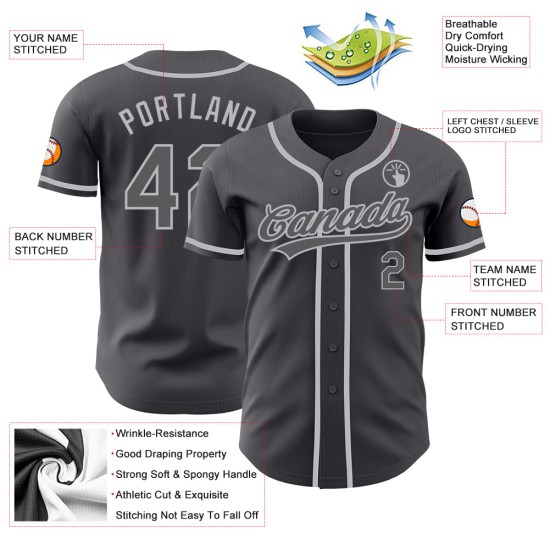 Maglia da baseball autentica personalizzata grigia, grigio acciaio Maglia da baseball autentica personalizzata grigia, grigio acciaio